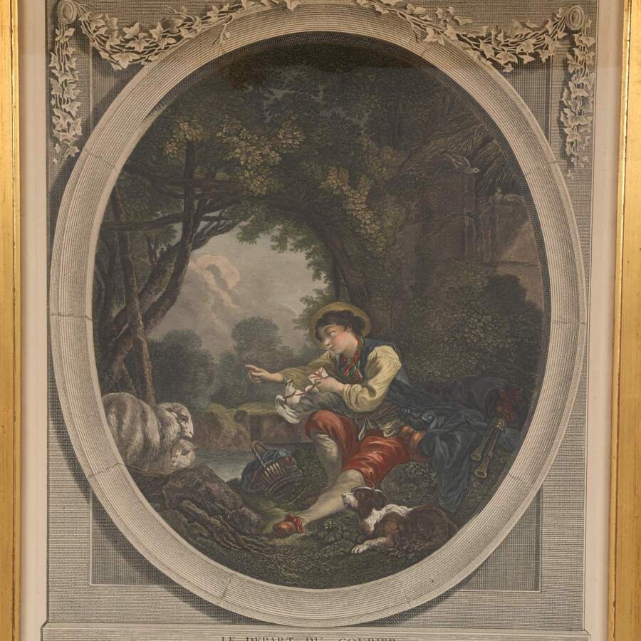 Antique Framed Engraving of "Le Depart Courier" After Francois Boucher-2