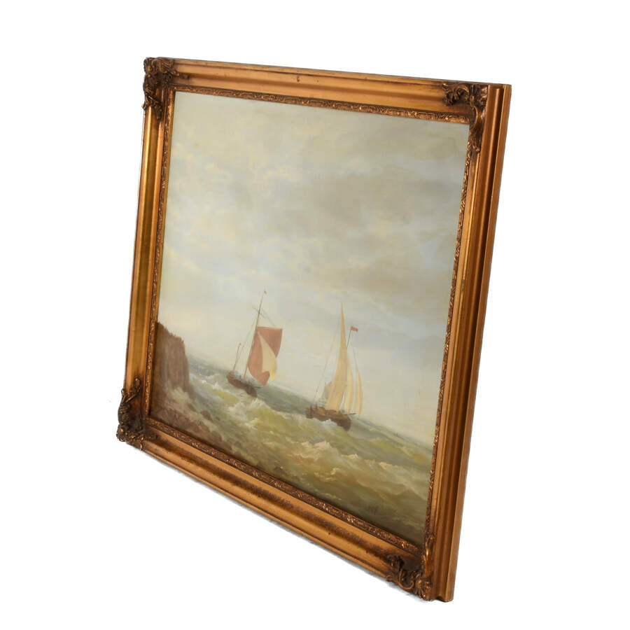 Framed Oil on Board Nautical Sailing Ships Seascape-3