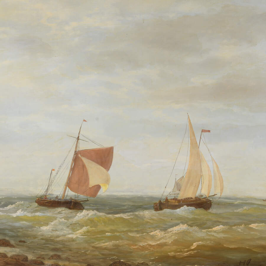 Framed Oil on Board Nautical Sailing Ships Seascape-2