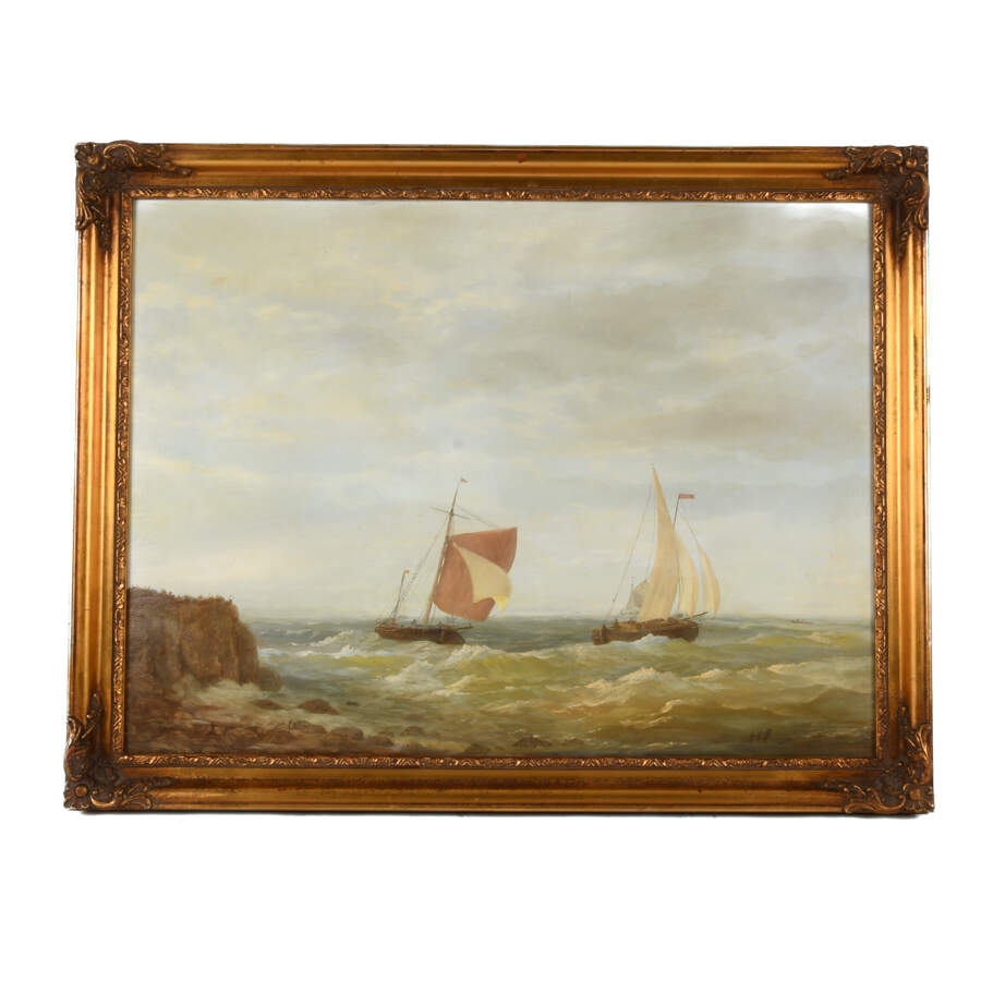 Framed Oil on Board Nautical Sailing Ships Seascape-1