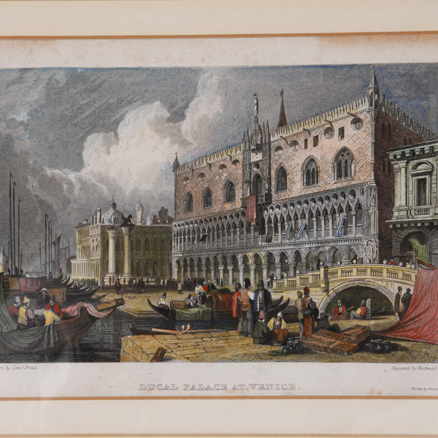 Antique Framed Hand-Colored Engraving "Ducal Palace" by Westwood-3