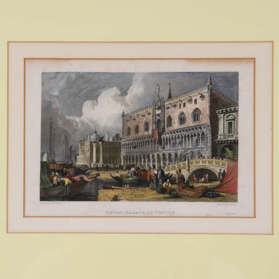 Antique Framed Hand-Colored Engraving "Ducal Palace" by Westwood-2