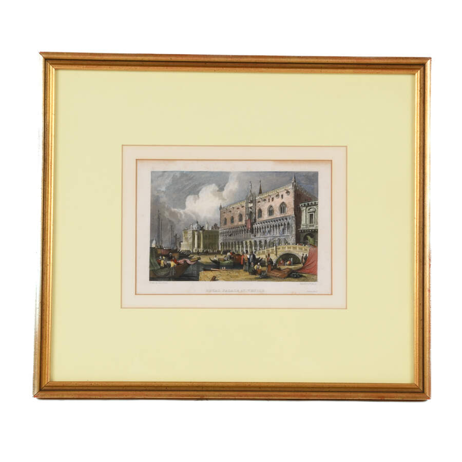 Antique Framed Hand-Colored Engraving "Ducal Palace" by Westwood-1