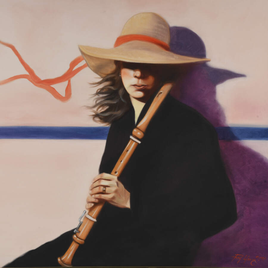 Framed Painting of Ray Young's Woman with Clarinet-2