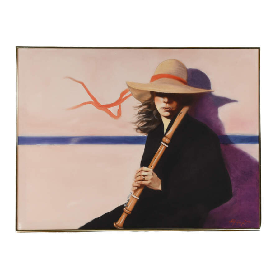 Framed Painting of Ray Young's Woman with Clarinet-1