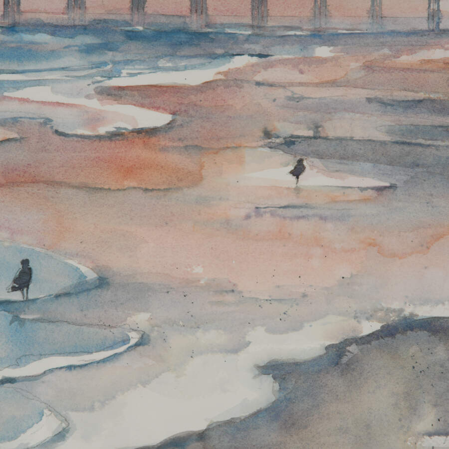 Framed Signed Lynn Green Coastal Watercolor Painting-3