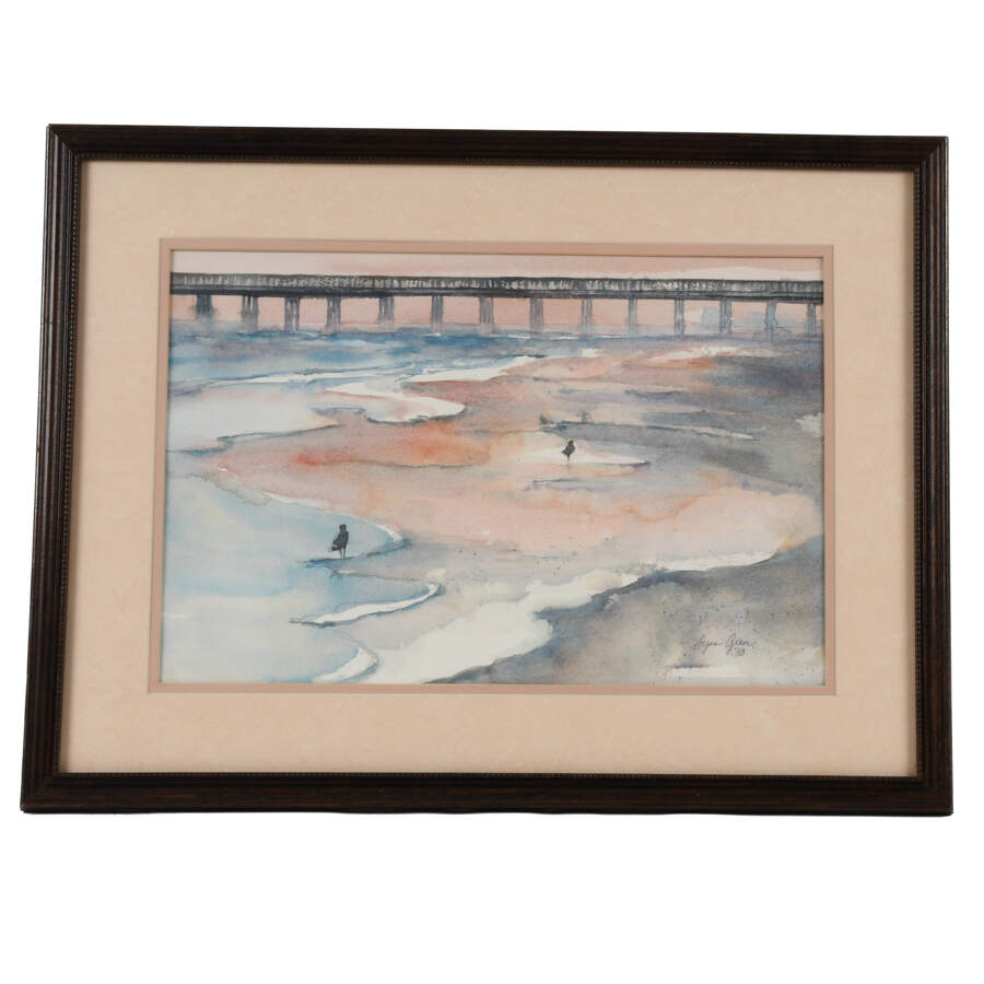Framed Signed Lynn Green Coastal Watercolor Painting-1
