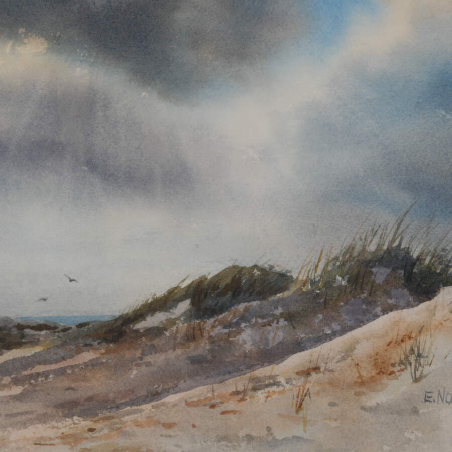 Framed Signed NC Artist Ellen Norcom Howell's Watercolor "Seascape"-3