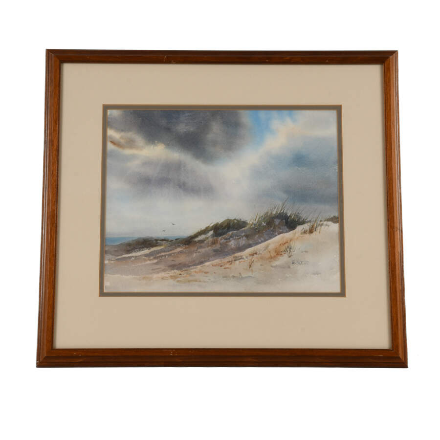 Framed Signed NC Artist Ellen Norcom Howell's Watercolor "Seascape"-1