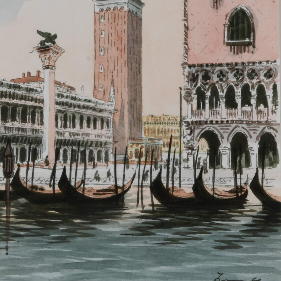 Framed Watercolor of Venice Italy-3
