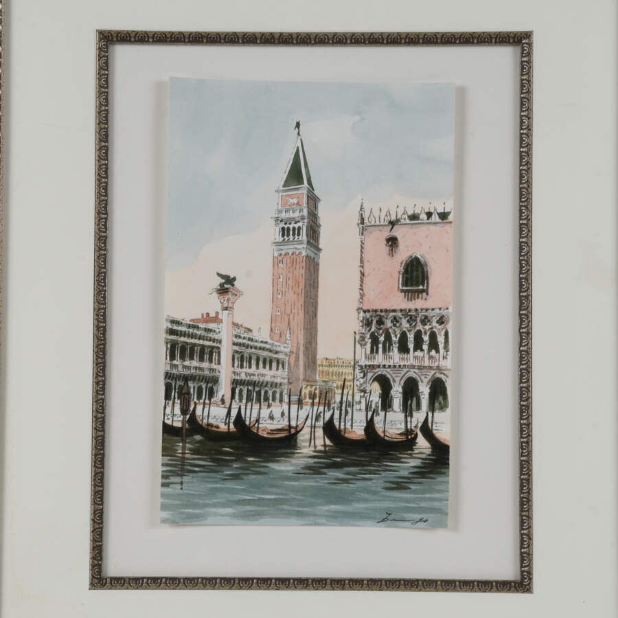 Framed Watercolor of Venice Italy-2