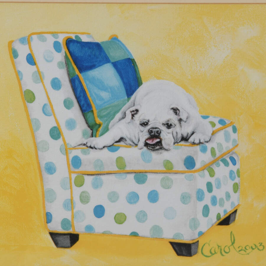 Framed Print of Carol Dillon's "Bulldog on Polka Dots"-2