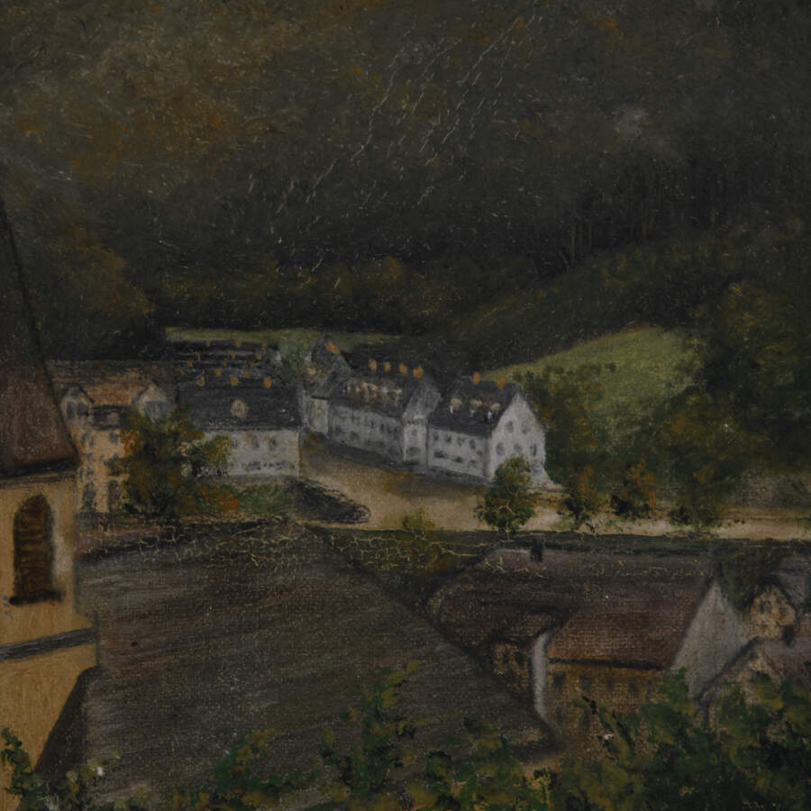 Framed Oil on Board of H. Rossler's "Landscape and Buildings Exterior View"-3