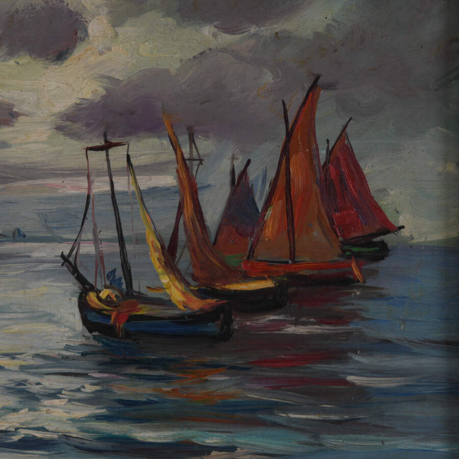 Framed Oil on Board of G. Volpin's "Sailing Ships Seascape"-4