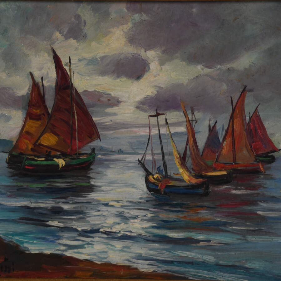Framed Oil on Board of G. Volpin's "Sailing Ships Seascape"-2