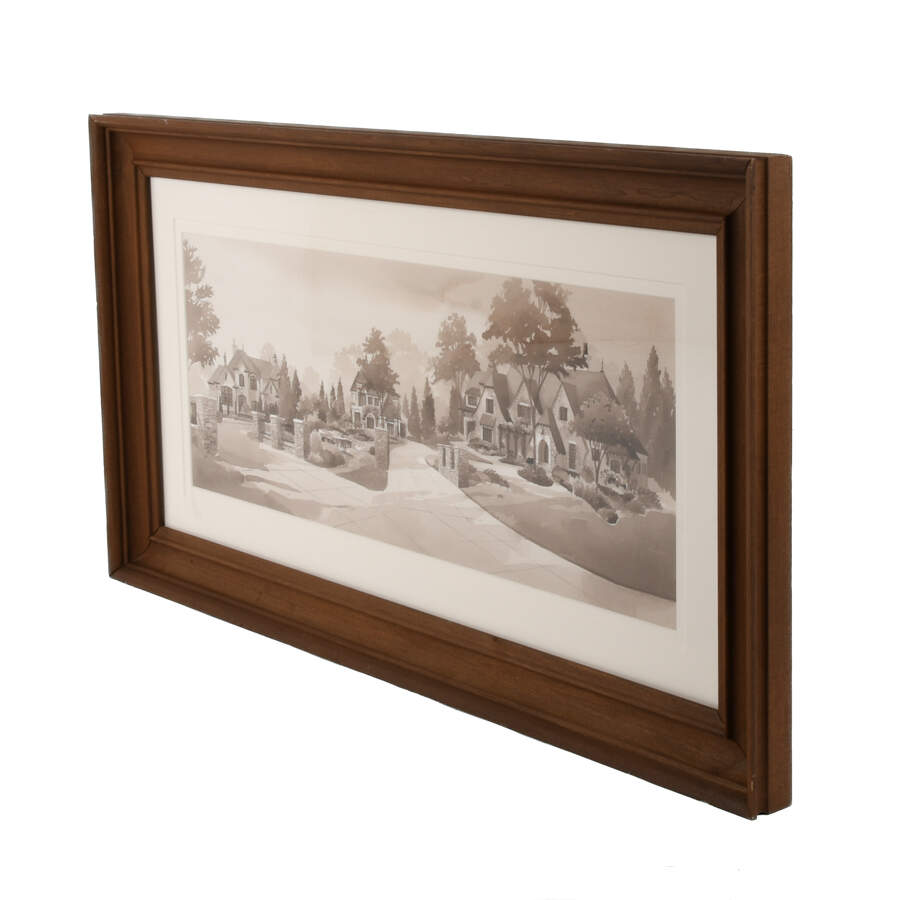 Framed Unsigned Architectural Exterior Watercolor-5