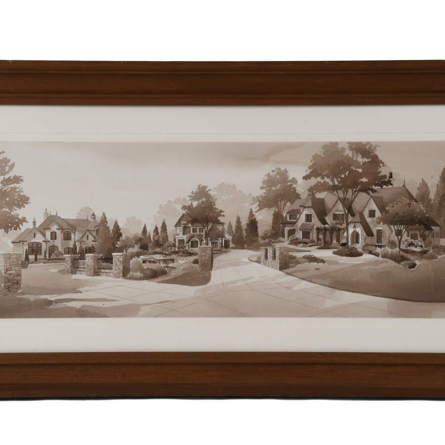 Framed Unsigned Architectural Exterior Watercolor-2