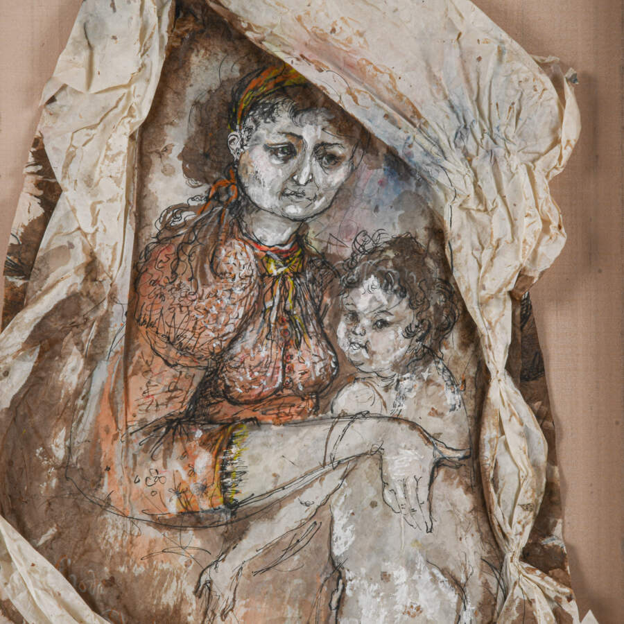 Framed Mixed Media " Woman and Child Portrait" by Rhoda Sherbell-3