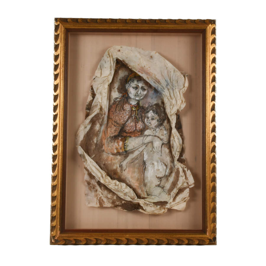 Framed Mixed Media " Woman and Child Portrait" by Rhoda Sherbell-1