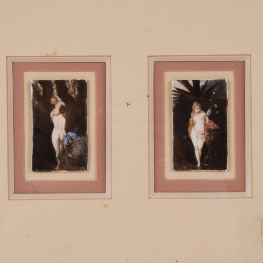 Antique Framed Grouping of Four KPM Miniature Plaques-2