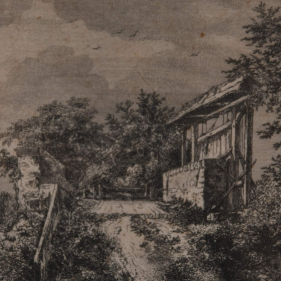 Antique Framed Drypoint Etching Landscape-3