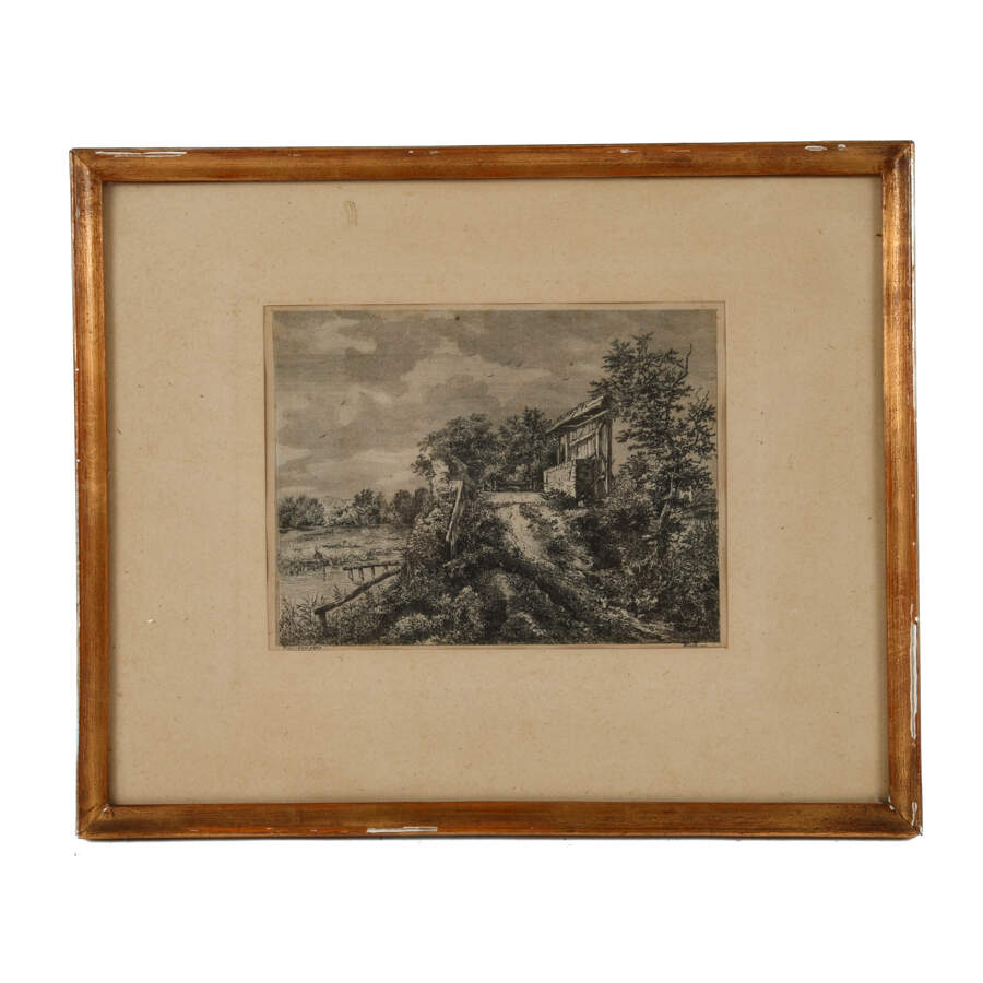 Antique Framed Drypoint Etching Landscape-1