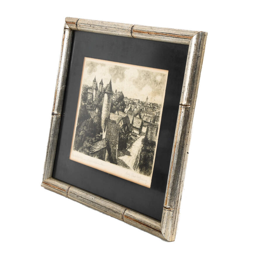 Antique Framed Original German Architecture Steel Plate Engraving Print-3