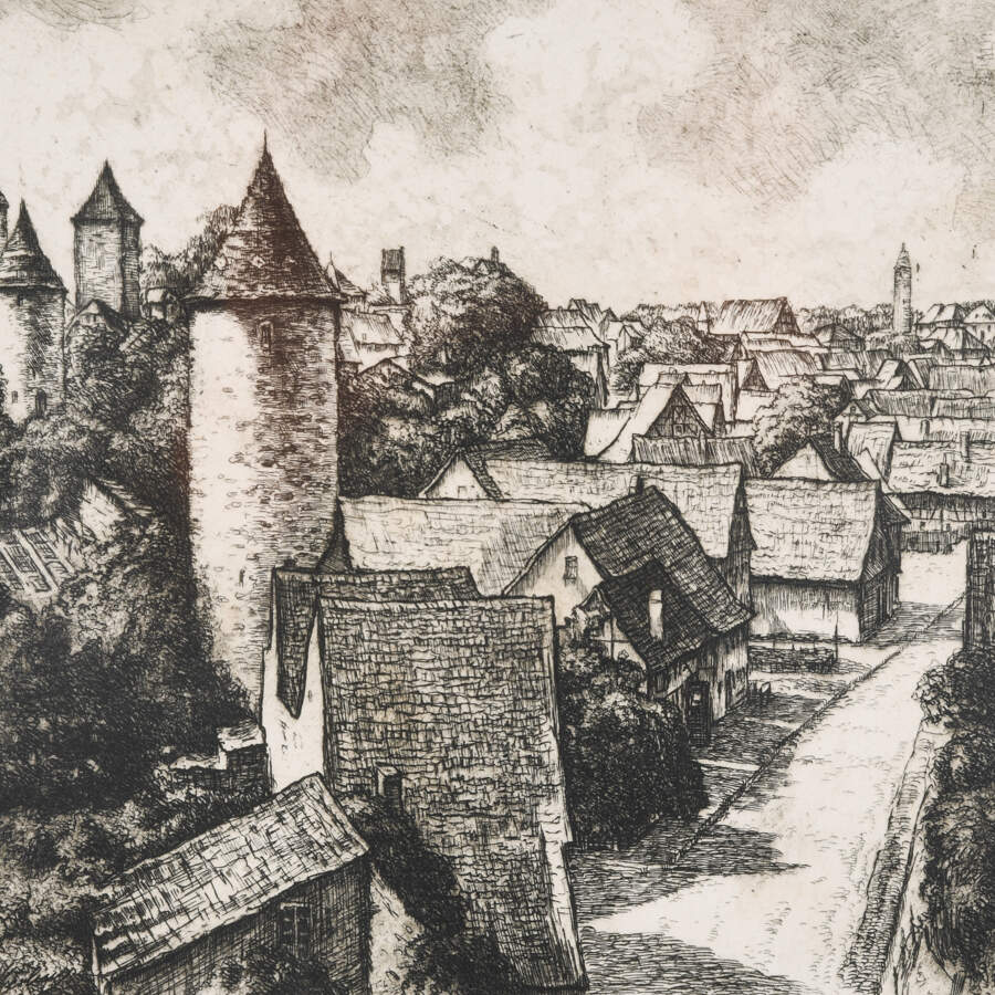 Antique Framed Original German Architecture Steel Plate Engraving Print-2