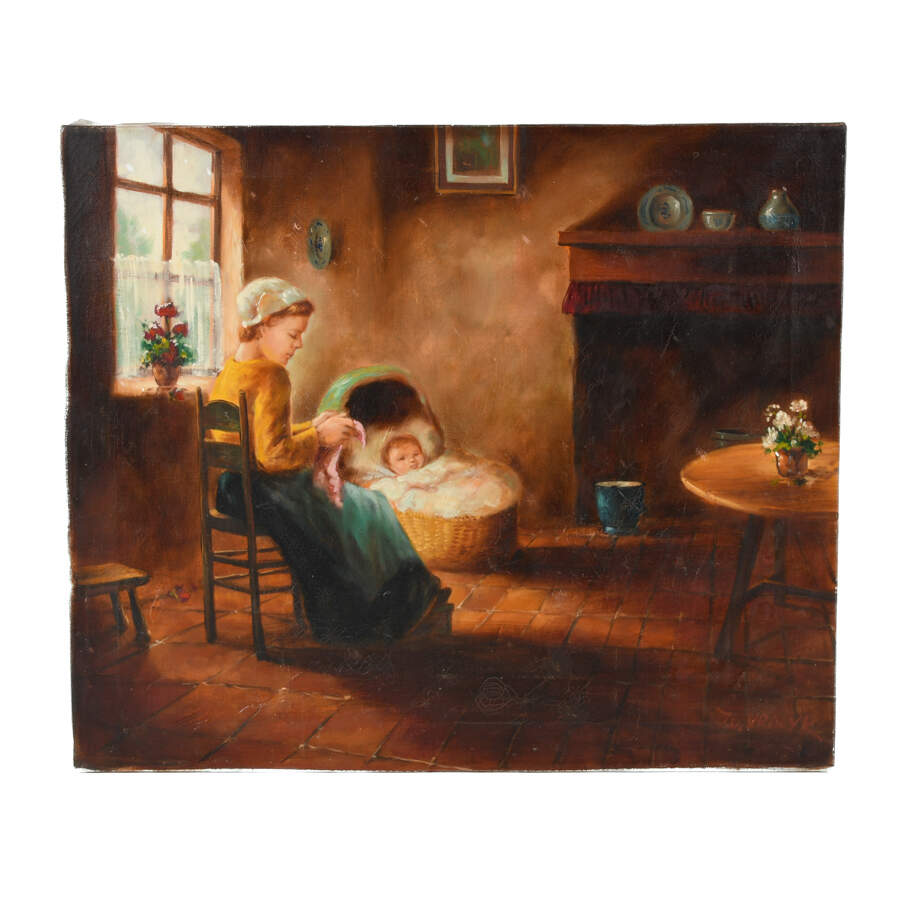 Oil on Canvas of a Mother and Baby-1