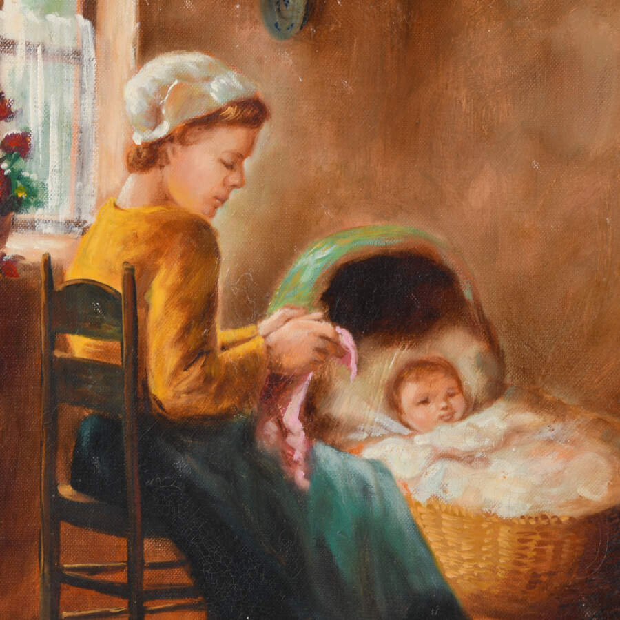Oil on Canvas of a Mother and Baby-3