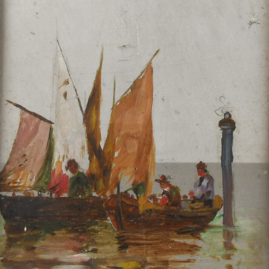 Signed Brass and Enamel Framed Painting on Tin Depicting Chinese Seascape-2