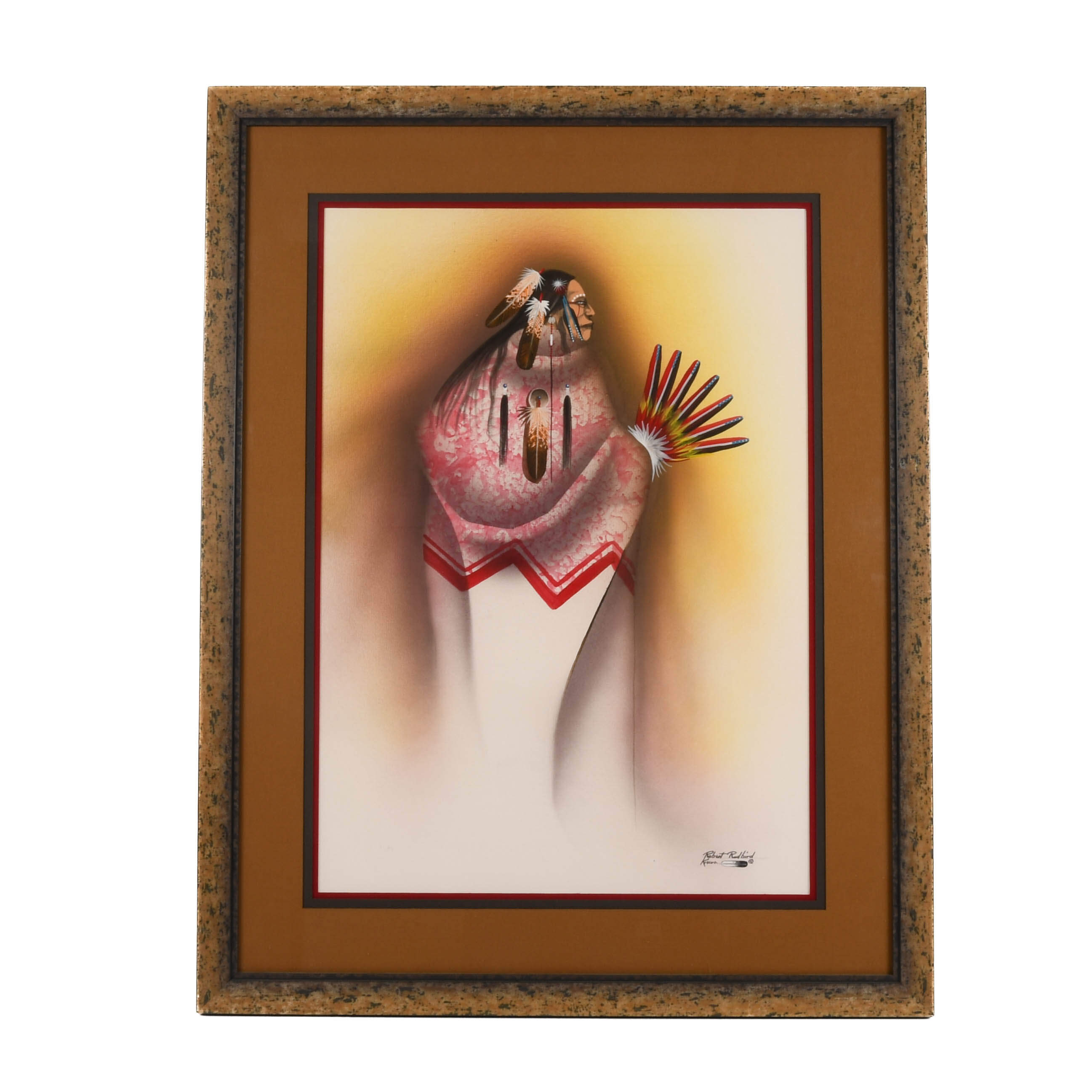 Framed Signed Robert Redbird Sr. Original Watercolor Kiowa Artwork-1