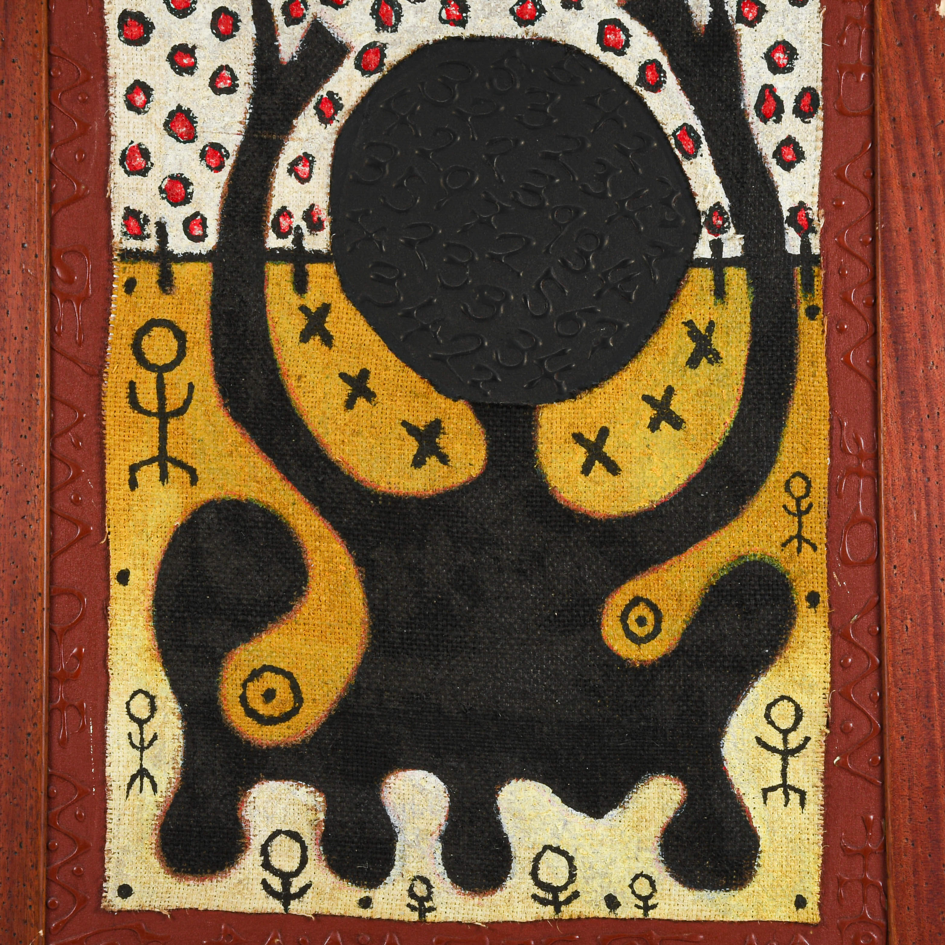 Framed Signed Mora Mixed Media on Canvas Figural Tribal Abstract Painting-3