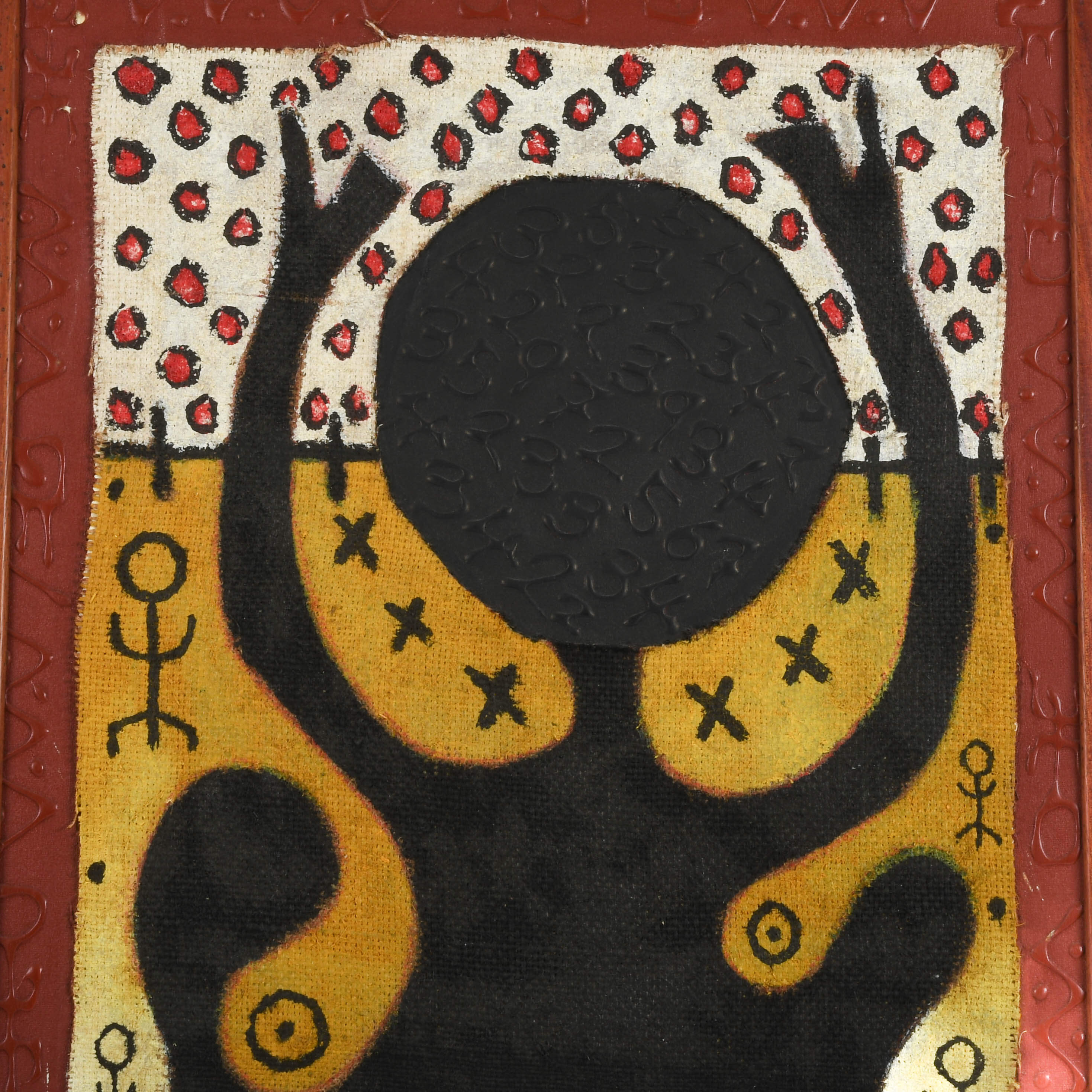 Framed Signed Mora Mixed Media on Canvas Figural Tribal Abstract Painting-2