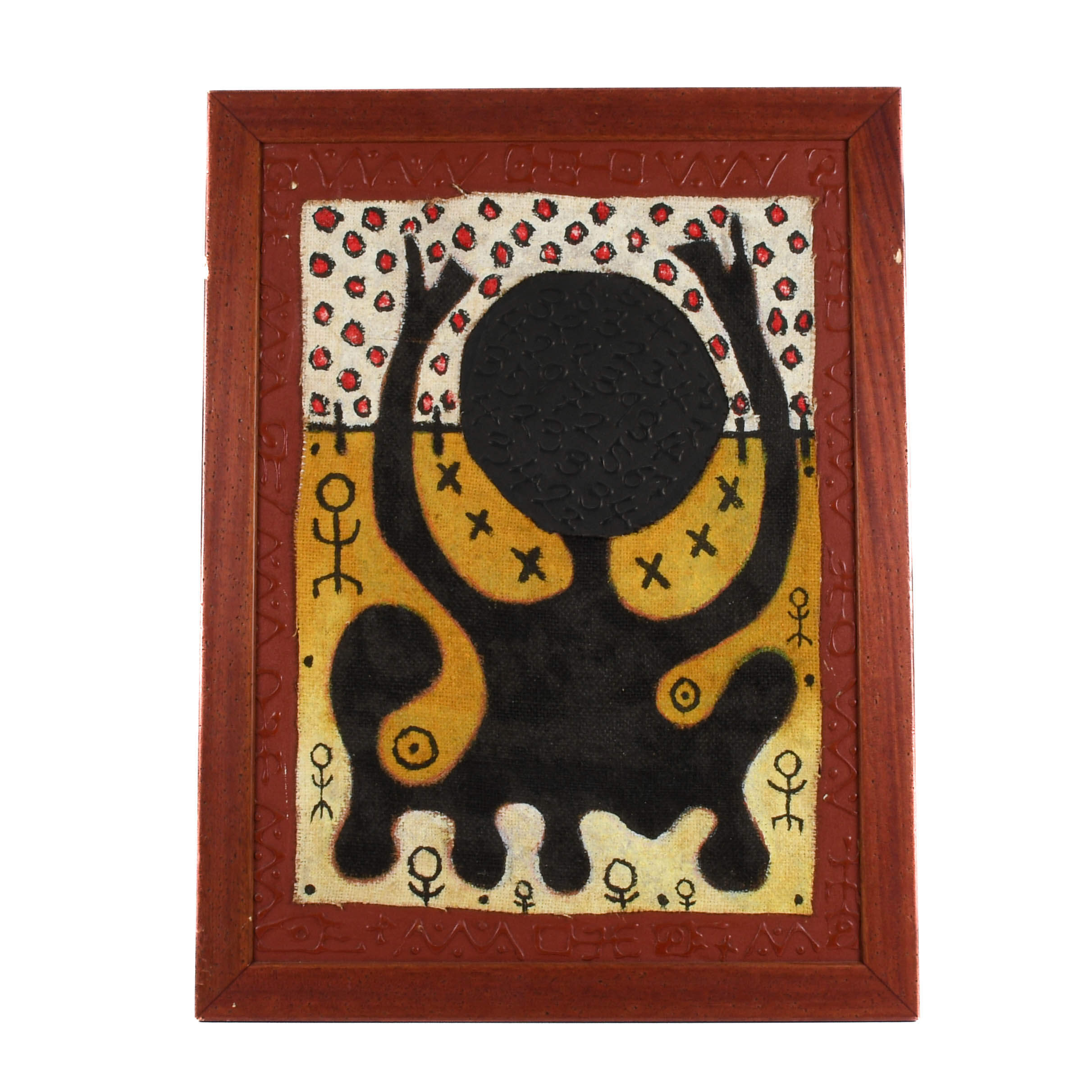 Framed Signed Mora Mixed Media on Canvas Figural Tribal Abstract Painting-1