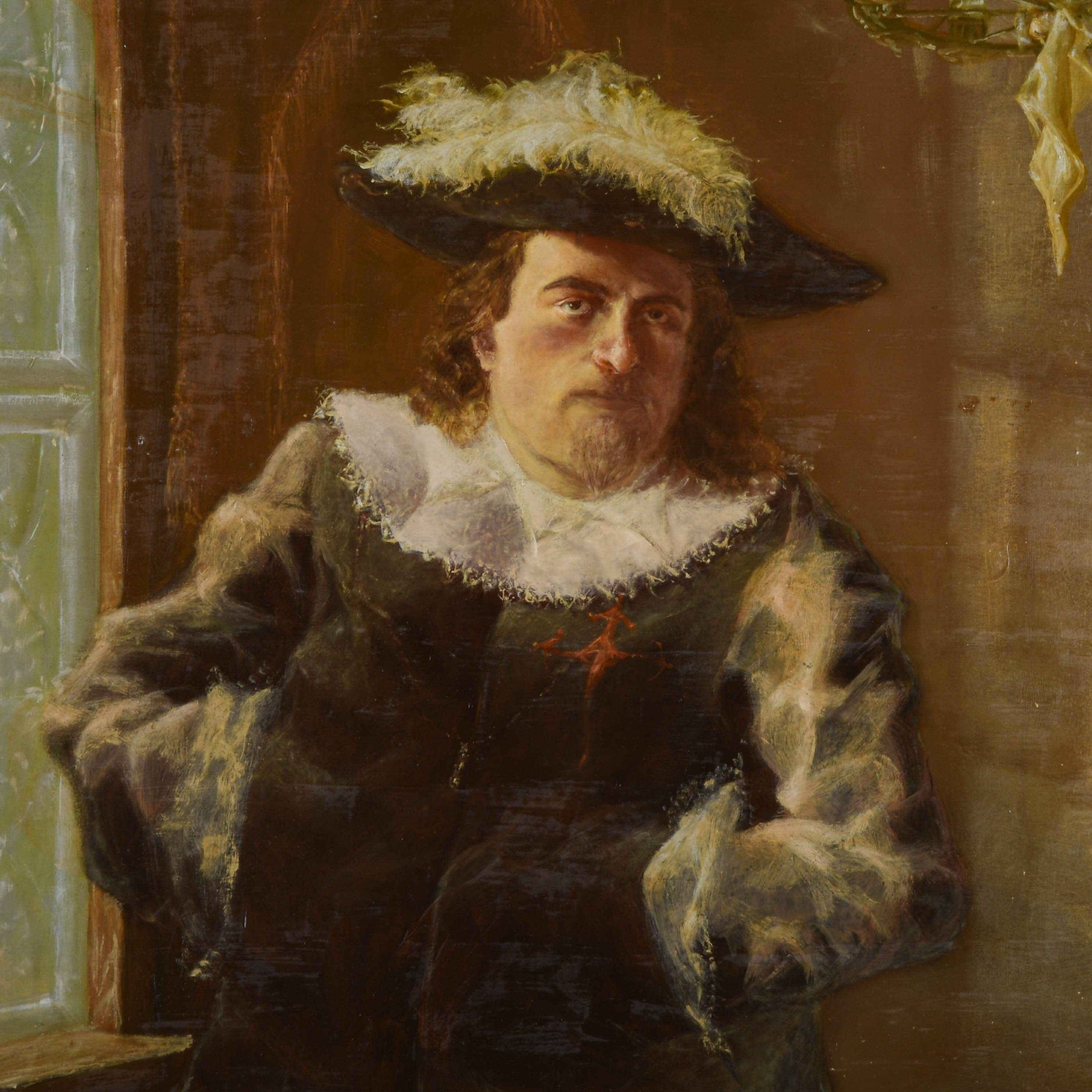 Framed Signed Dutch School-Style Gentleman Oil on Board-3