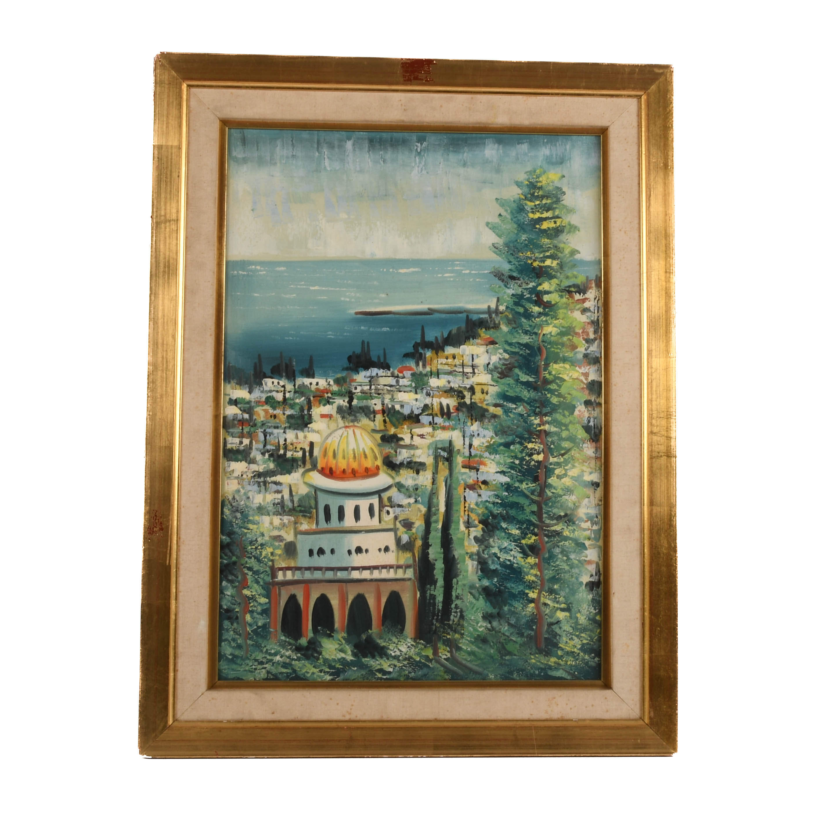 Framed Oil on Board of Jerusalem-1