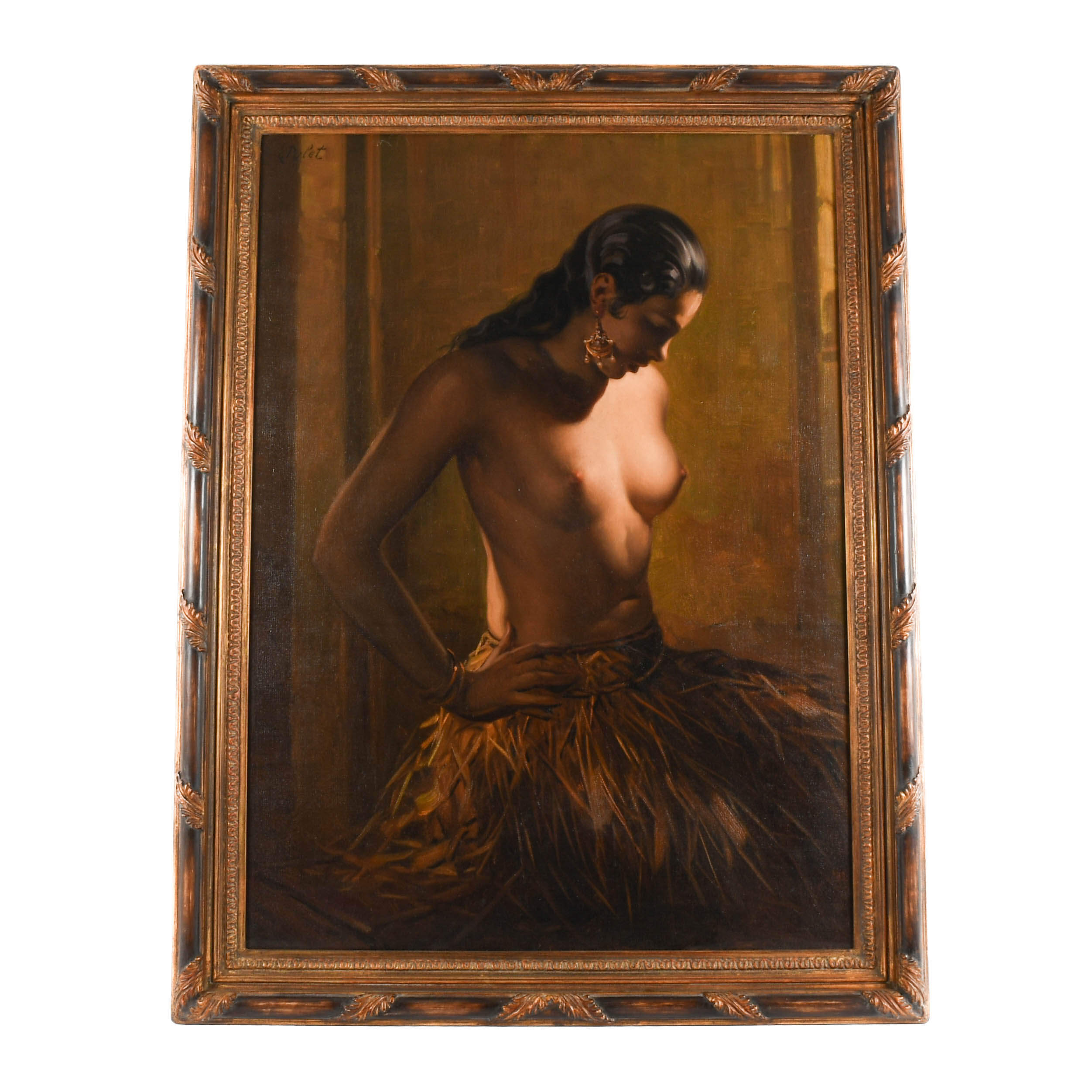Signed L. Pulet Oil Painting of a Hula Girl after Jeanne-Louise Boni-1