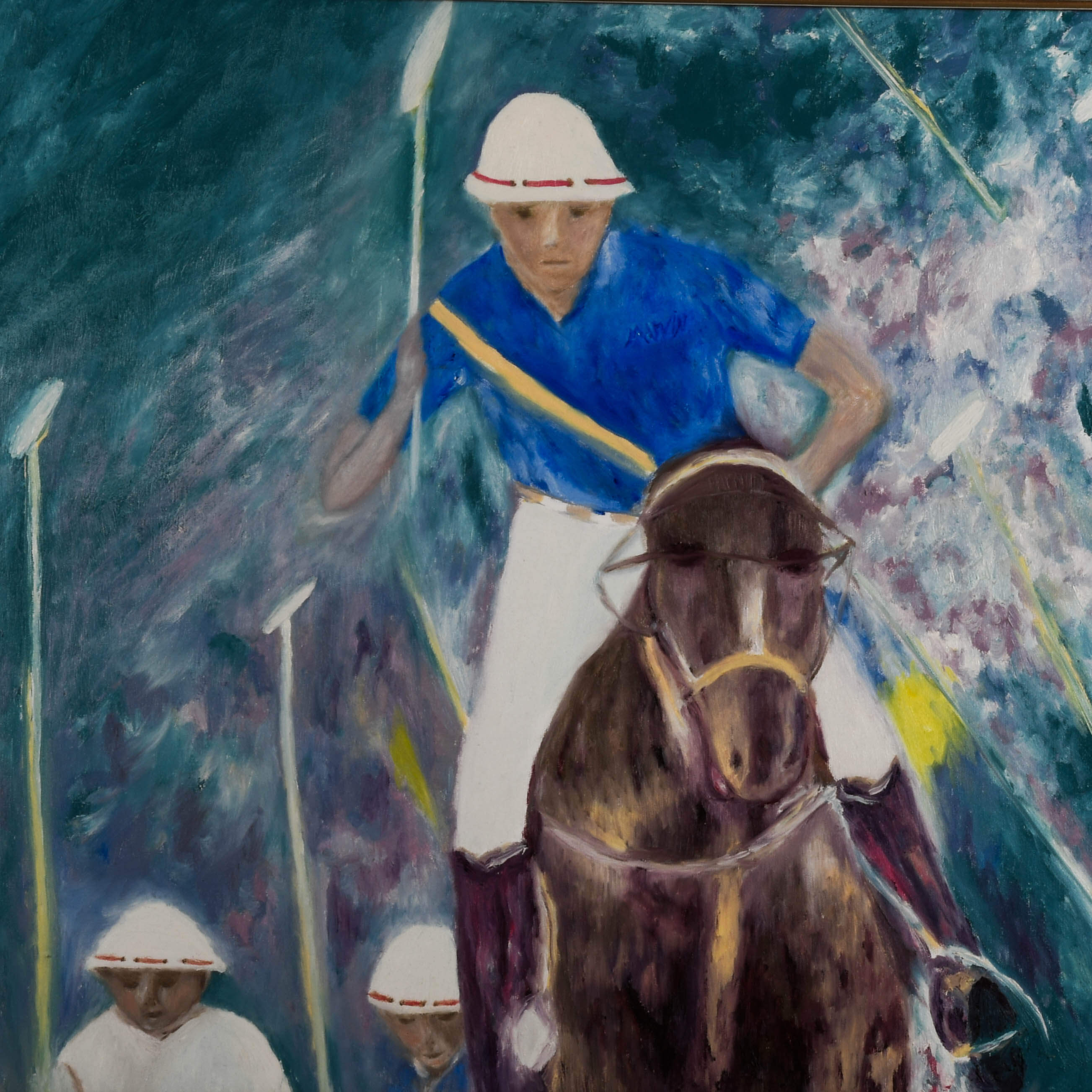 Framed Signed Oil on Canvas Polo Player Painting-2