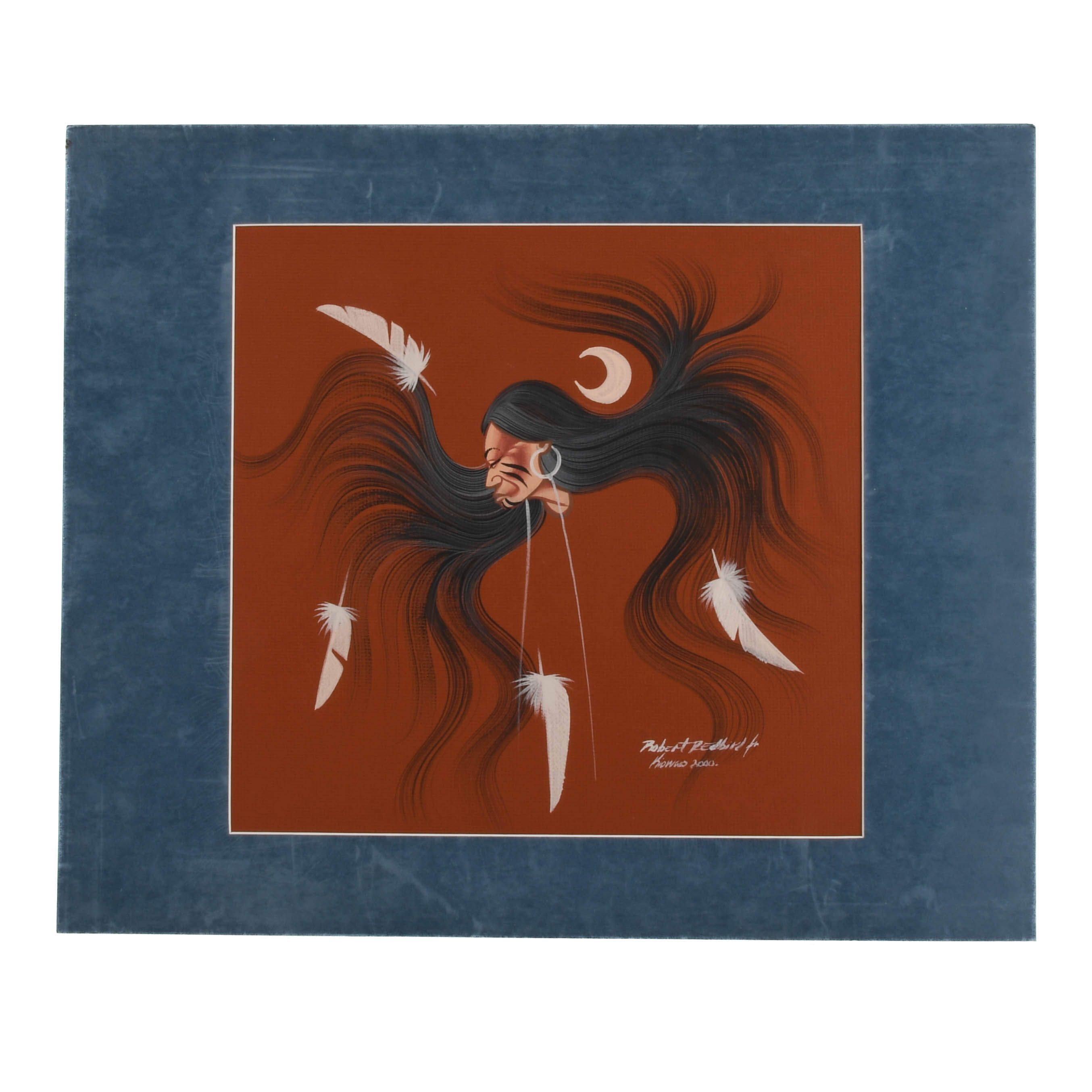 Signed Robert Redbird Jr. Original Watercolor Kiowa Artwork-1