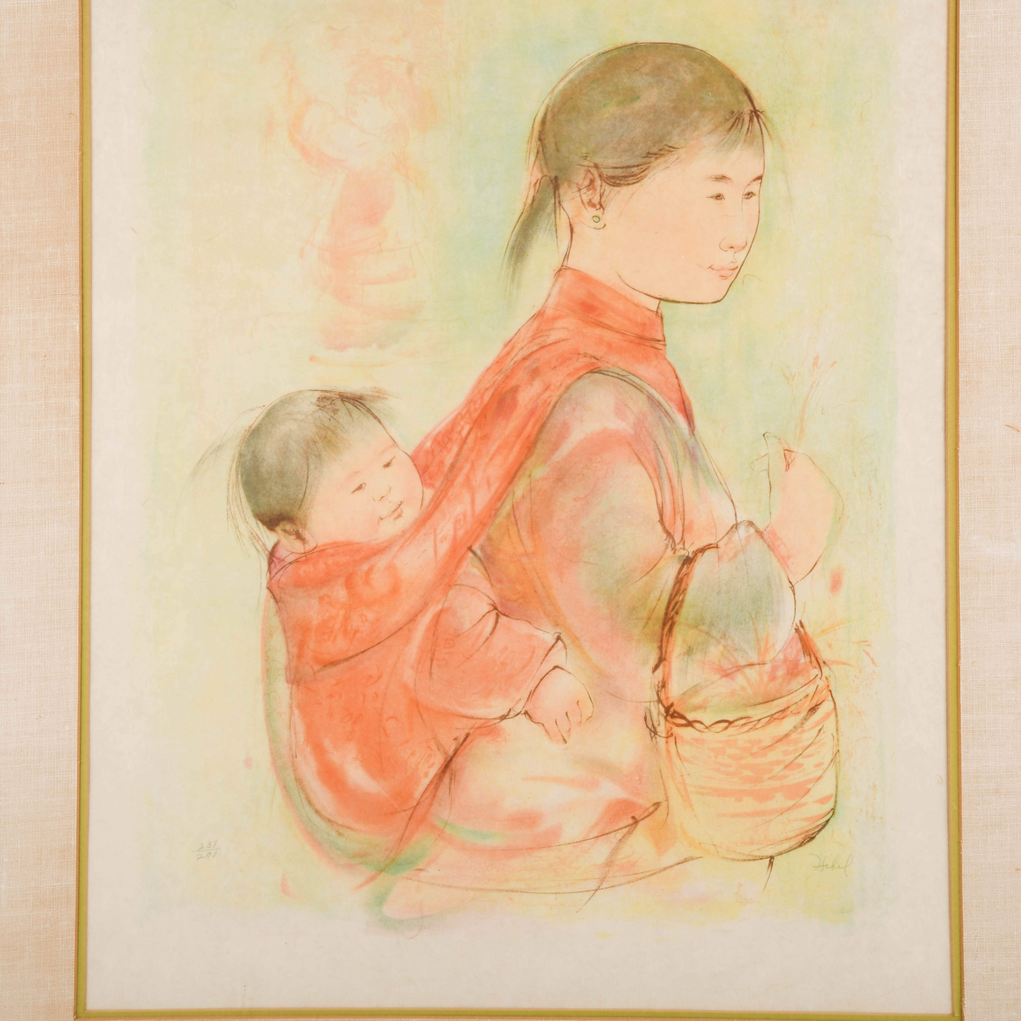 Framed Signed Edna Hibel "Japanese Family" Lithograph Limited-Edition-2
