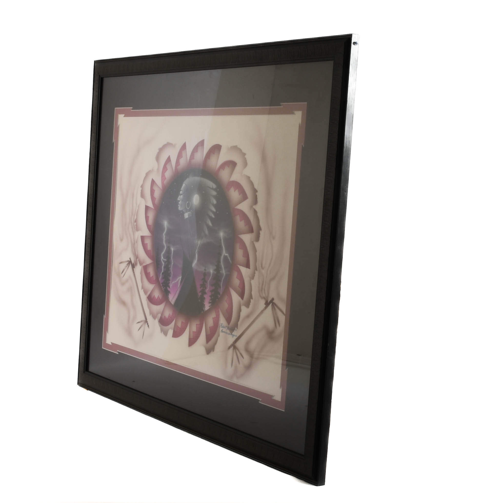 Framed Signed Robert Redbird Jr. Mixed Media Print-5