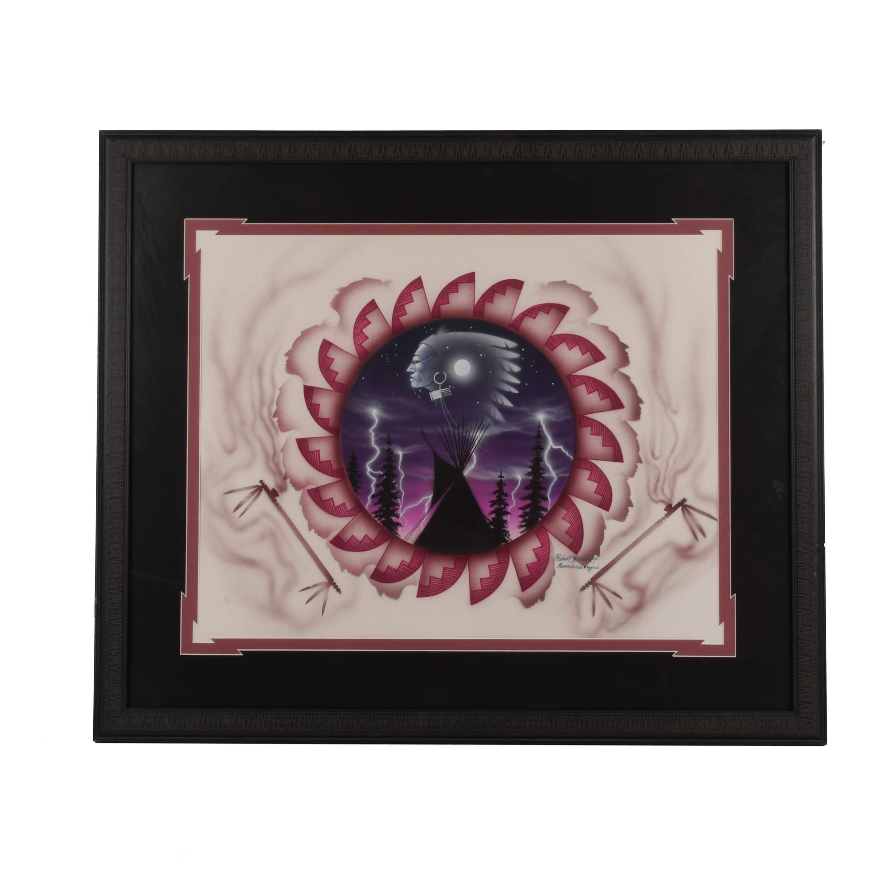 Framed Signed Robert Redbird Jr. Mixed Media Print-1