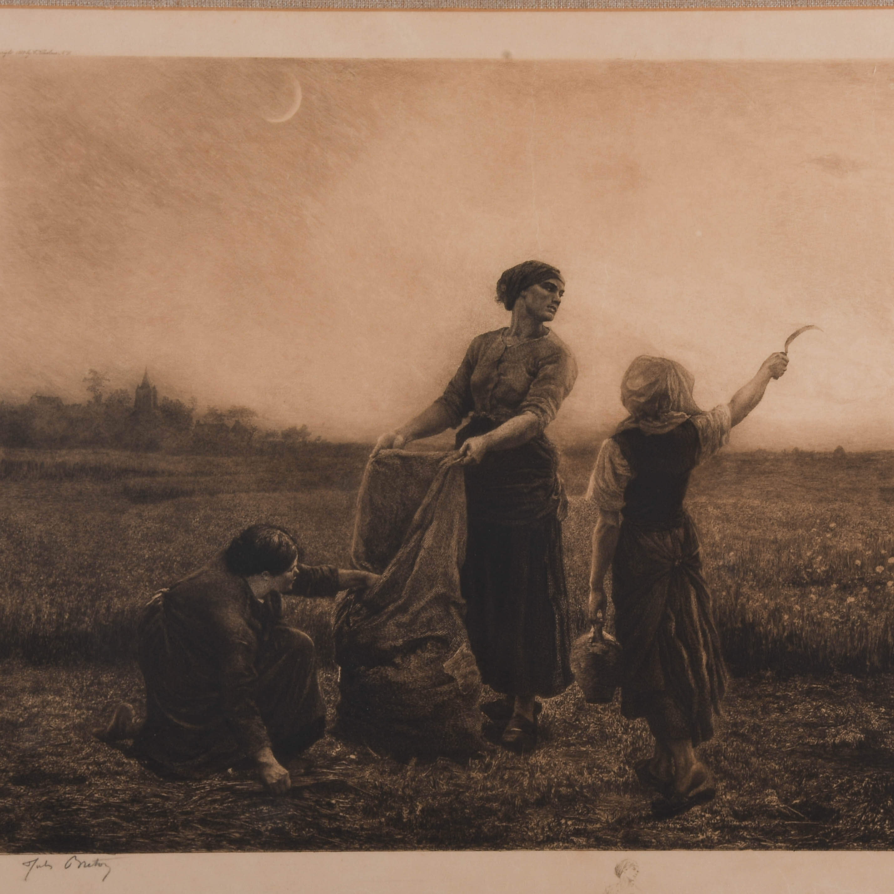 Framed Signed G. Mercie Lithograph "A Day in the Field" After Jules Breton-2