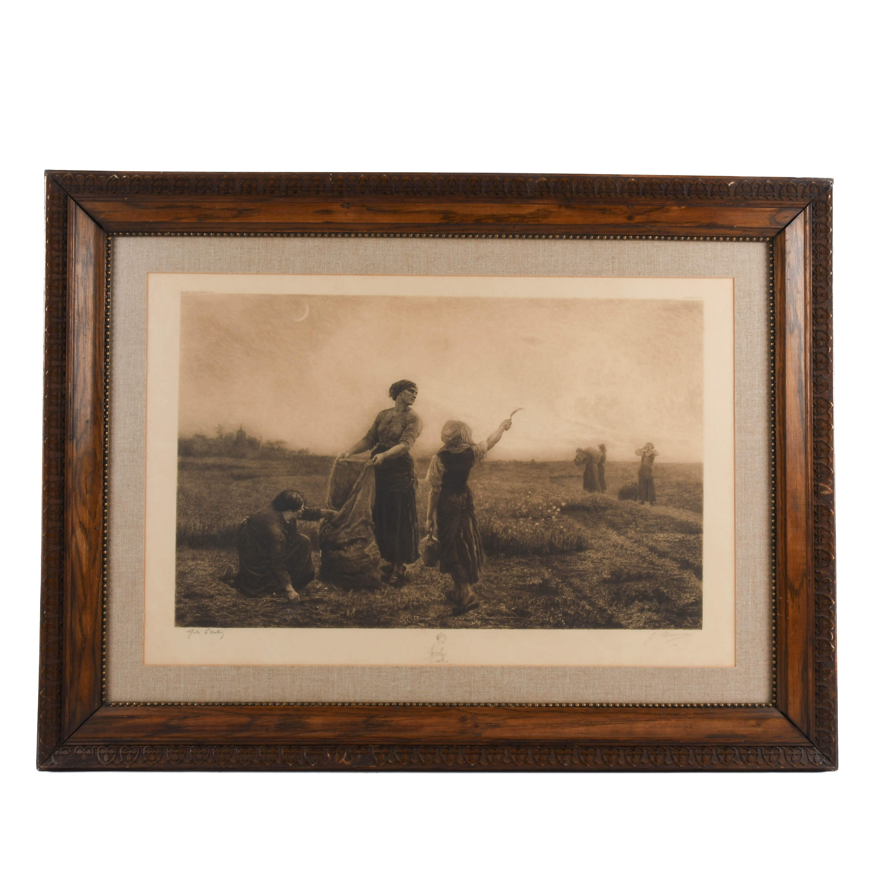 Framed Signed G. Mercie Lithograph "A Day in the Field" After Jules Breton-1