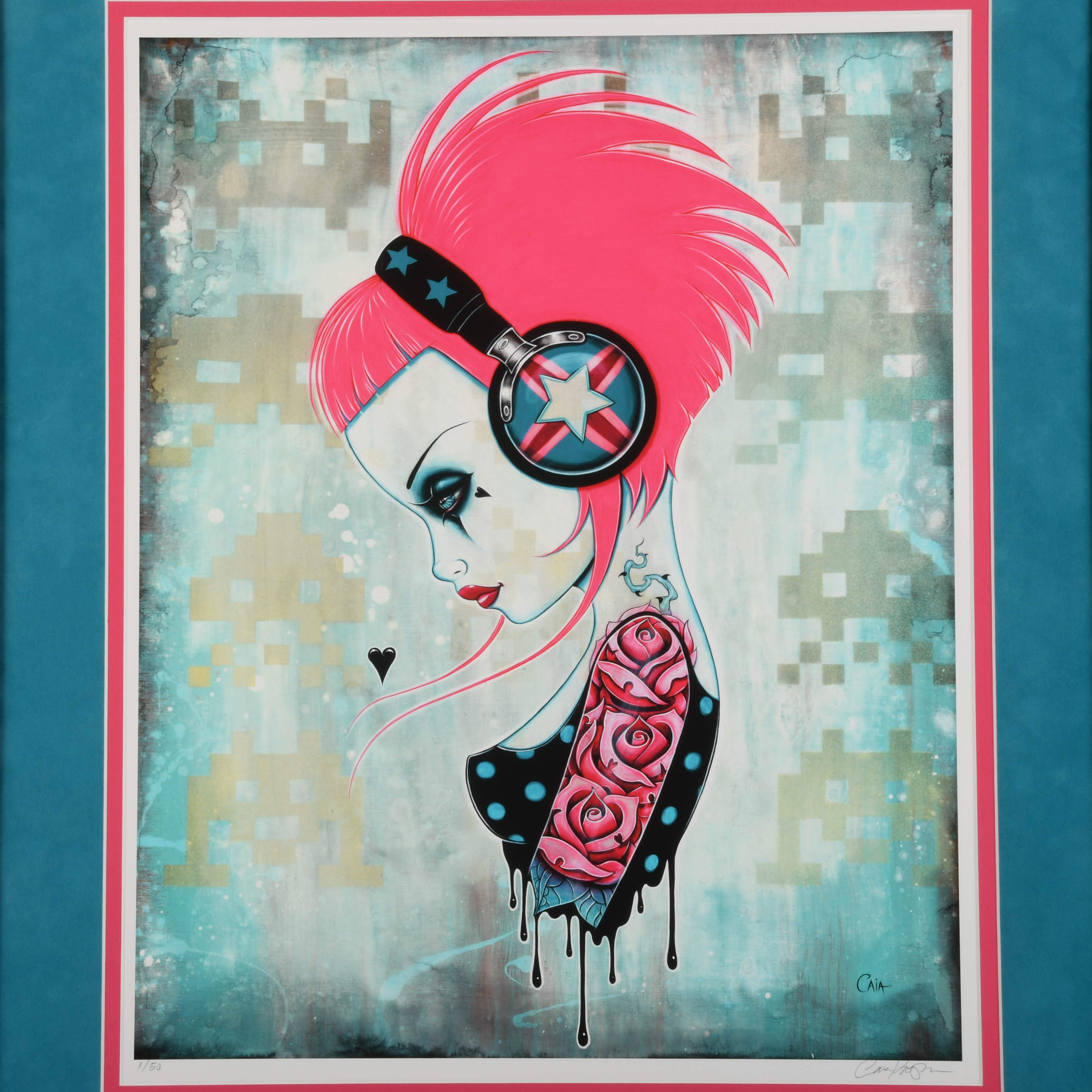 Framed Signed Daft Pink Lithograph by Caia Koopman-2