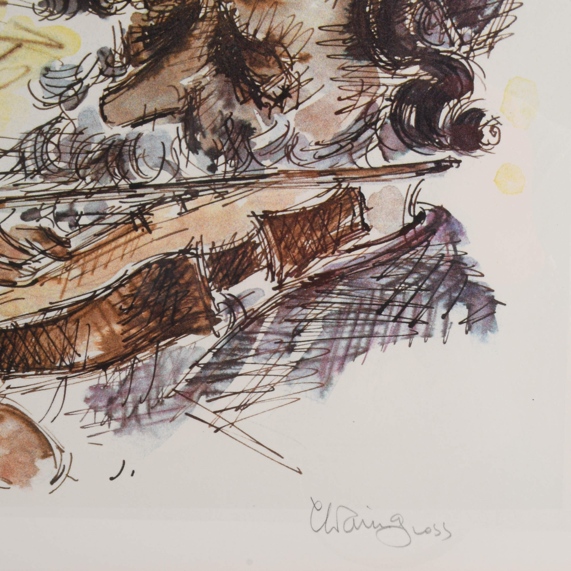 Framed Signed Chaim Gross Fiddler Lithograph-4