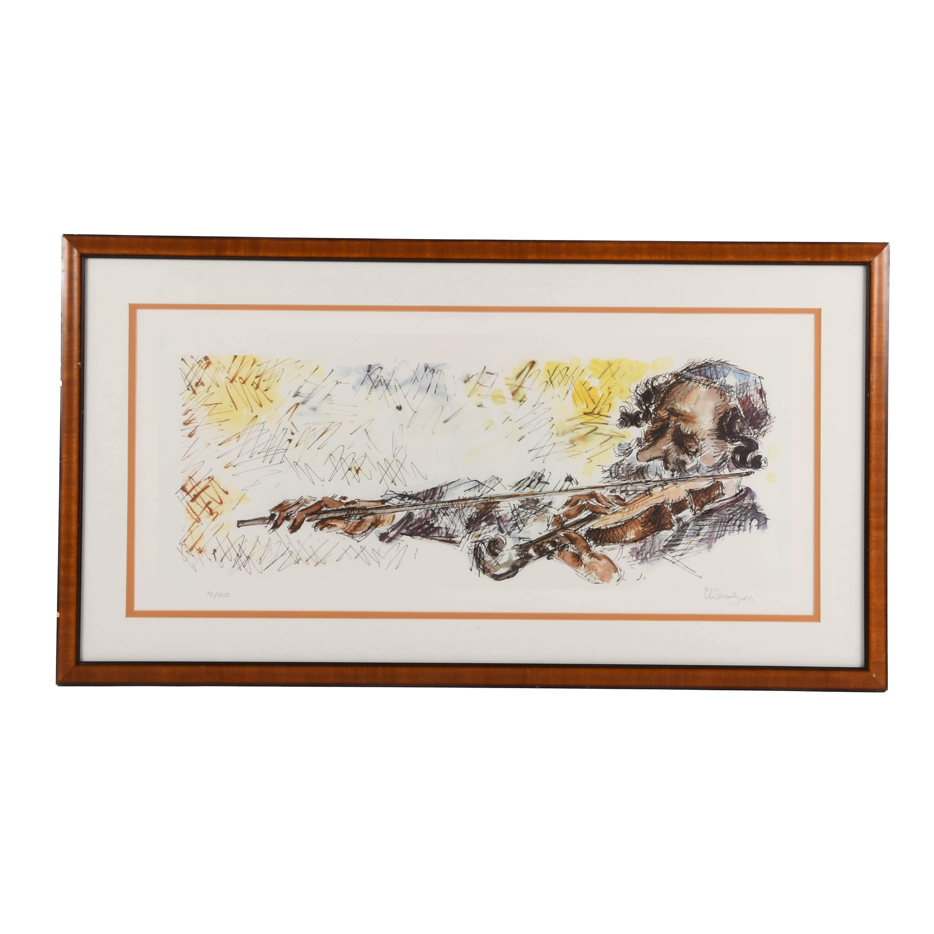 Framed Signed Chaim Gross Fiddler Lithograph-1