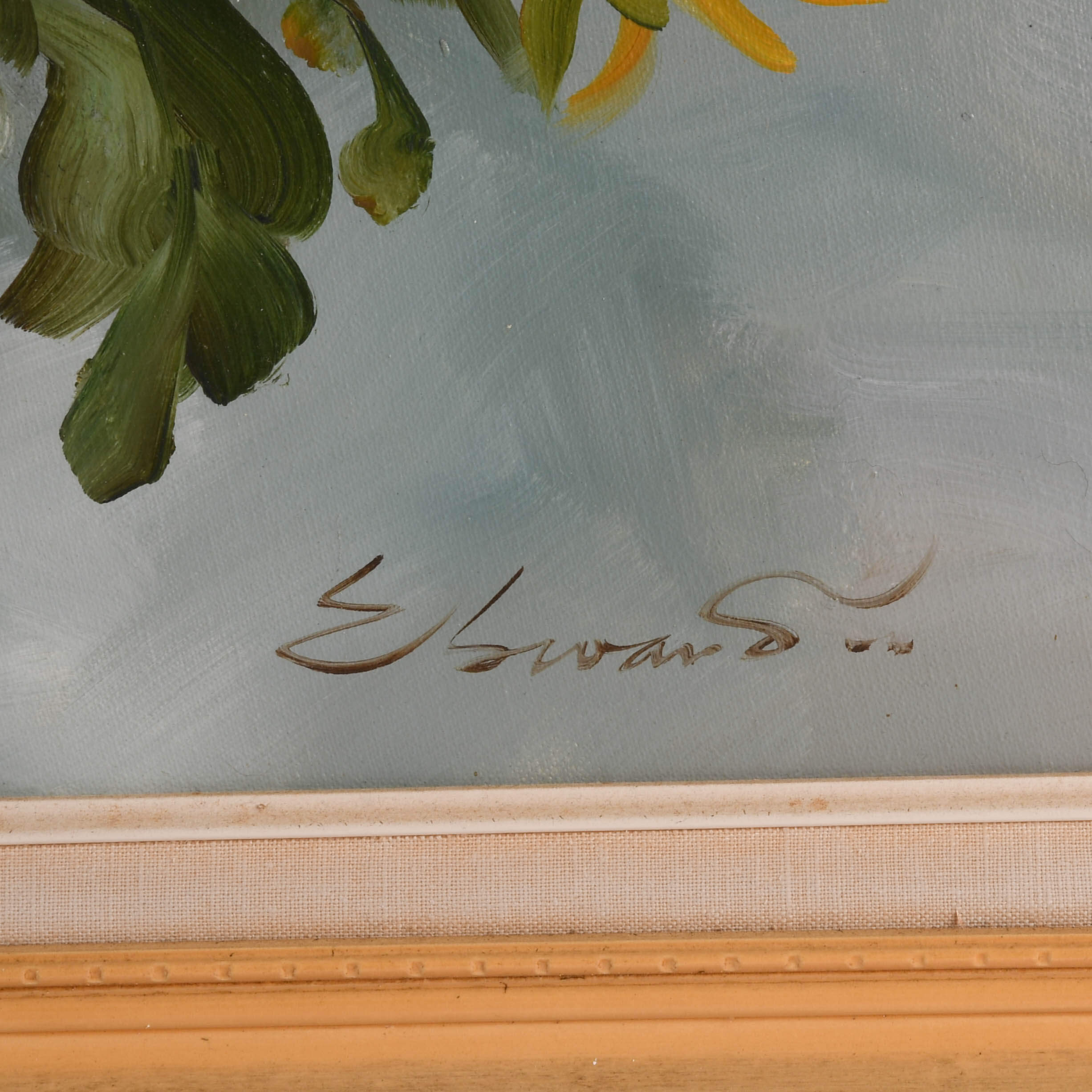 Framed Signed Sunflower Spray Oil Painting on Canvas-4