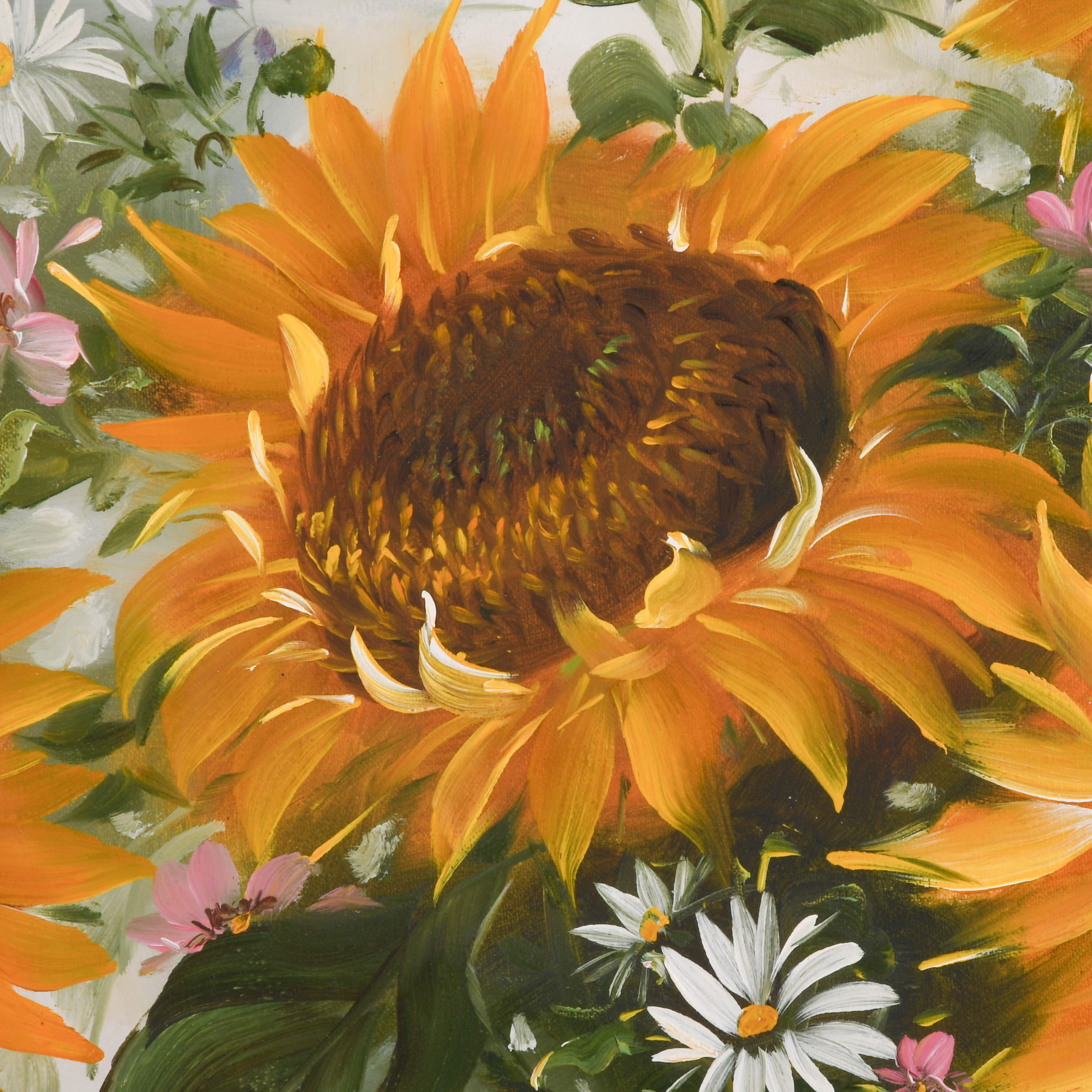 Framed Signed Sunflower Spray Oil Painting on Canvas-3